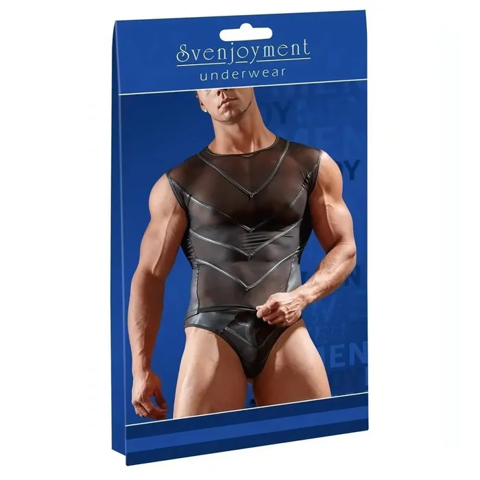 Svenjoyment Vibrators | Canotta Uomo Sexy Trasparente Con Inserti Nero Lucido - Taglia S