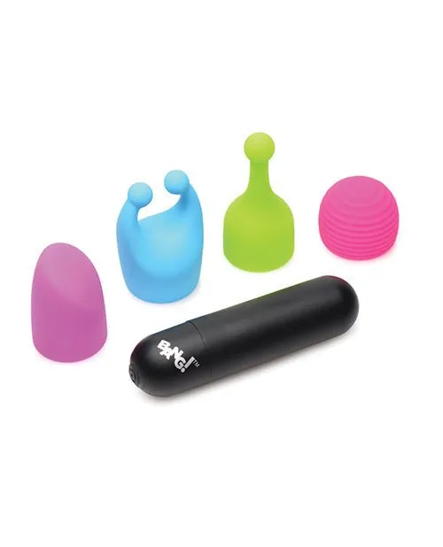 XR Brands Bang - Rechargeable Bullet Vibrator With 4 Attachments | Female Sex Toys XR Brands Bang - Rechargeable Bullet Vibrator With 4 Attachments | Female Sex Toys