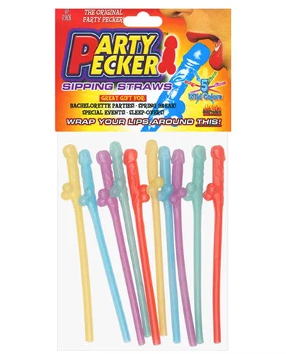 Vibrators Hott Products Party Pecker Sipping Straws 10 Pc Bag 5 Assorted Colors