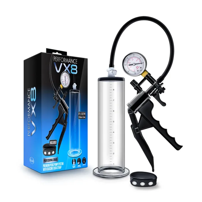 Blush Performance Vx8 Premium Penis Pump System With Silicone Cock Strap Clear Male Sex Toys