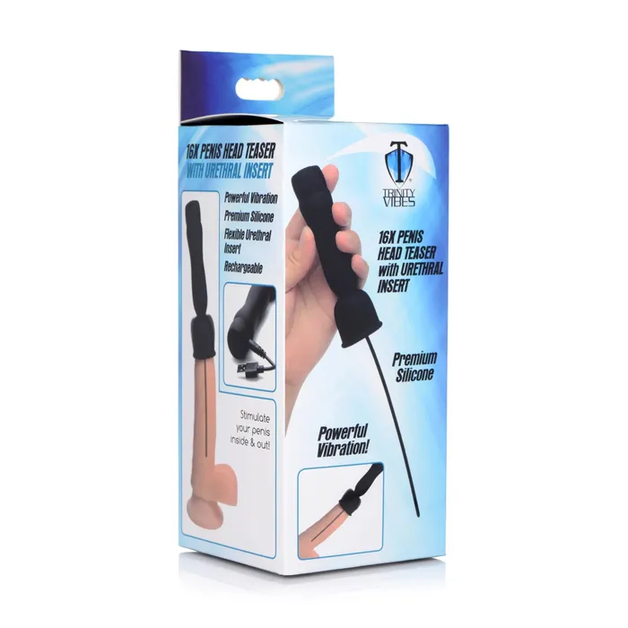 XR Brands Trinity Vibes Male Sex Toys 16x Penis Head Teaser With Urethral Sound Black XR Brands Trinity Vibes Male Sex Toys 16x Penis Head Teaser With Urethral Sound Black